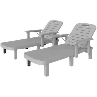Outsunny Transat de jardin avec table d'appoint aspect bois Chaise longue avec dossier réglable 5 positions Gris clair(m-1)