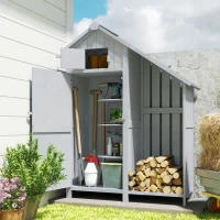 Outsunny Armoire de jardin en bois extérieure résistante aux intempéries avec toit bitumé et étagère 129 x 51,5 x 180 cm Gris(m-2)