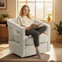 HOMCOM Fauteuil salon pivotant 360° Fauteuil lounge relax avec dossier et accoudoirs monoblocs 77 x 75 x 72 cm Beige(m-2)