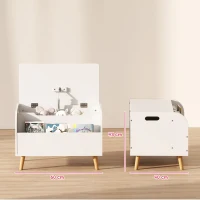AIYAPLAY Cassapanca porta giocattoli per bambini con coperchio ribaltabile e scomparto aperto, 60x40x43 cm, bianco(m-3)