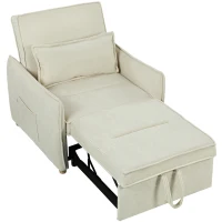 HOMCOM Fauteuil-lit 3 en 1 Fauteuil convertible avec fonction lit, coussin lombaire, pour salon Crème(m-1)
