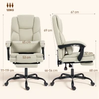 HOMCOM Fauteuil de bureau avec revêtement en similicuir adapté aux animaux, repose-pieds, hauteur réglable, sur roulettes, Beige(m-3)
