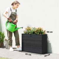 Outsunny Erhöhter Pflanzkasten aus geflochtenem PE-Rattan, Blumenständer mit abnehmbarem Einsatz und verstellbaren Füßen, Stahlrahmen, schwarz(m-3)