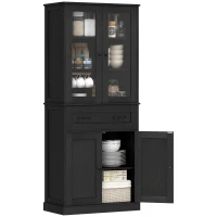 HOMCOM Armoire de cuisine, buffet, façade en acrylique, tiroirs, 76 x 40 x 182,5 cm, Noir(m-6)