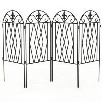 Outsunny Set mit 4 Metall-Gartenzäunen 125x56 cm mit gewölbtem Design robust einfach zu montieren für Terrasse Rasen Schwarz(m-1)