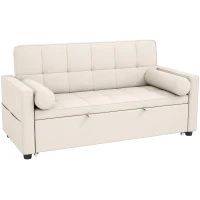 HOMCOM 2‑Sitzer Schlafsofa 3‑in‑1 Schlafcouch mit ausziehbarem Doppelbett verstellbare Rückenlehne 2 Kissen 80,5x137,5x84cm beige(m-1)