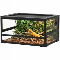 PawHut Terrarium Relevé et Pliable avec Couvercle et Parois en Verre Trempé et Plastique, 60x45x32 cm, Noir(m-6)