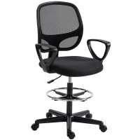 HOMCOM Ergonomischer Bürostuhl, Bürodrehstuhl mit Fußring und Armlehnen, höhenverstellbar, 59x58x103-123cm, schwarz