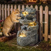 Outsunny 6-stufiger Gartenbrunnen Wasserfall Zen-Gartendekor Naturstein-Optik aus Kunstharz 33 x 27 x 53 cm Grau(m-3)