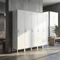 HOMCOM Armoire Métallique avec Porte Verrouillable, Porte-étiquette et Barre Porte-manteaux, 40x40x179 cm, Blanc(m-4)