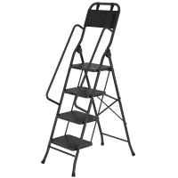 HOMCOM Scala pieghevole 4 gradini con pedane antiscivolo e borsa porta attrezzi, Nero(m-6)