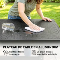 Outsunny Table de Jardin Extensible Aluminium Table de Repas Extérieure Effet Bois 8-10 Personnes 214x85x73cm Gris Anthracite(m-5)