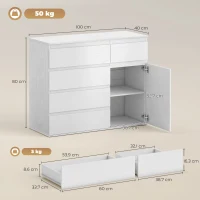 HOMCOM Sideboard, Aufbewahrungsschrank mit 5 Schubladen, verstellbares Fach und Soft-Close-Tür, 100 x 40 x 80 cm, weiß(m-3)