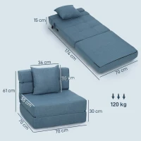 HOMCOM Poltrona-letto con 1 cuscino sfoderabile, divano-letto convertibile 1 posto in tessuto, 70x70x61 cm, Blu scuro(m-3)