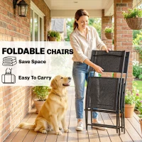 Outsunny Ensemble Bistro d'Extérieur, Mobilier de Patio 3 Pièces avec Chaises Pliantes, Table en Verre Semi-Circulaire, Noir(m-6)