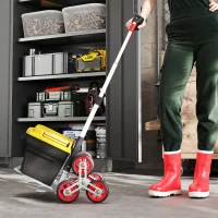 HOMCOM Trolley saliscale pieghevole con sistema a 6 ruote, portata 70 kg, Argento e Rosso(m-4)