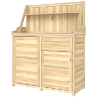 Outsunny Gartenschrank aus Holz mit verzinkter Metall-Arbeitsfläche Schublade und Regal 100x45x129,5cm Natur(m-7)