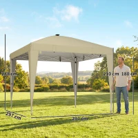 Outsunny Gartenpavillon 3 x 3 m mit Beleuchtung Pop-up Faltzelt höhenverstellbar Fernbedienung Transporttasche Creme(m-3)