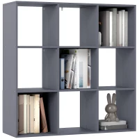 HOMCOM Bibliotecă, etajeră de depozitare în 3 niveluri cu 9 compartimente, pentru living, birou, dormitor, 91x29,5x91cm, gri(m-8)