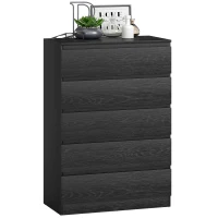 HOMCOM Commode pour Chambre 5 Tiroirs Chiffonnier pour Salon Bureau Style Moderne 77x40x111,5 cm Noir Veiné(m-6)