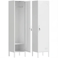 HOMCOM Armoire Métallique avec Porte Verrouillable, Porte-étiquette et Barre Porte-manteaux, 40x40x179 cm, Blanc(m-1)