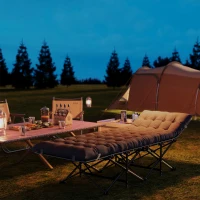 Outsunny Pat de camping pliabil cu saltea detașabilă suport pentru cap și husă de transport 196x68x37 cm Gri închis(m-4)