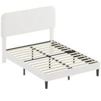 HOMCOM Bettgestell 140x190cm mit Lattenrost, verstellbares Kopfteil, Doppelbett gepolstert in Teddy-Velours, Lattenrost aus Metall, Weiß(m-1)