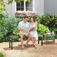 Outsunny Gartenbank 2‑Sitzer, Außenbank mit Sitzlatten in Holzoptik und Stahlrahmen für Terrasse, Park, Grau(m-6)