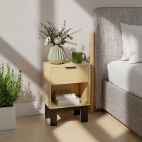 HOMCOM armadietto da notte con cassetto e vano aperto, comodino per camera da letto e soggiorno, 35x26x50 cm, rovere(m-2)