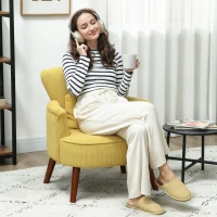 HOMCOM Poltrona Moderna con braccioli e cuscino lombare, Sedia imbottita con gambe in legno di caucciù, 69x69,5x78 cm, Giallo(m-2)