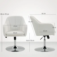 HOMCOM Poltrona girevole regolabile con funzione basculante e cuscino imbottito, Bianco(m-3)