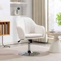 HOMCOM Poltrona girevole regolabile con funzione basculante e cuscino imbottito, Bianco(m-2)