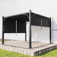 Outsunny Gartenpergola 3 x 3 m, Gartenlaube mit Schiebebaldachin, Metallgestell, für Außenbereich, Dunkelgrau(m-3)