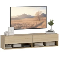 HOMCOM Mobile Sospeso per TV con 2 Cassetti Ribaltabili e 2 Ripiani Aperti, 140x32x31 cm, Legno naturale(m-7)