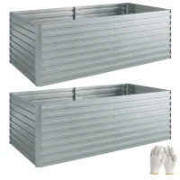 Outsunny Set van 2 Gegalvaniseerde Verhoogde Plantenbakken, 180 x 90 x 60 cm, Metalen Plantenbakken met Veilige Rand, Zilver(m-1)