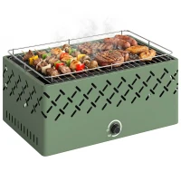 Outsunny Holzkohlegrill 45,5x29x21 cm mit integriertem Ventilator einstellbare Temperatur und Kohleschale Hellgrün(m-7)