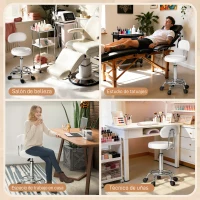 HOMCOM Tabouret Pivotant avec Dossier et Roulettes Chaise Réglable pour Salon de Beauté Studio de Tatouage 32x40x70-86cm Blanc(m-4)