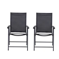 Outsunny Ensemble 2 chaises de jardin pliantes avec accoudoirs en métal et Texteline, 58x64x94cm, noir(m-1)