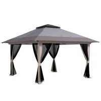 Outsunny Tonnelle Pliante Pop-up à Hauteur Réglable Protection UV50+ Double Toit et Moustiquaires 4x4x2,8 m Gris clair(m-7)