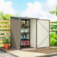 Outsunny Abri de jardin Abri de rangement en acier galvanisé avec porte, 100x104x160 cm, Marron et Gris foncé(m-3)