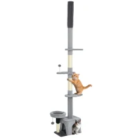 PawHut Tiragraffi pavimento-soffitto regolabile 225-255 cm con piattaforme, Grigio(m-8)