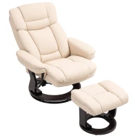 HOMCOM Poltrona da salotto con poggiapiedi, Sedia girevole in PU con schienale reclinabile e seduta imbottita, 86x83x107 cm, crema(m-7)