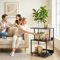 HOMCOM Druckerständer 3 Ebenen mit Rollen, industrieller Metalltisch Büro, schwarz.(m-5)