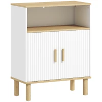 HOMCOM Badezimmerschrank, Aufbewahrungsmöbel mit 2 Türen, offenes Fach, verstellbares Regal, 60x29,5x76,5cm, weiß(m-1)