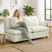 HOMCOM Canapea 2 locuri modulară, canapea de living modernă 146 cm fără brațe cu șezut larg, perne groase, crem(m-2)