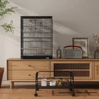 PawHut Cage pour Oiseaux avec Aire de Jeu, Roues, Plateau Amovible et Étagère, 64x45x110 cm, Noir(m-5)