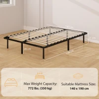 HOMCOM Telaio Letto Matrimoniale in Legno Massiccio con Rete a Doghe e Piedi, Spazio Sotto, 140 x 190 cm, Nero(m-3)