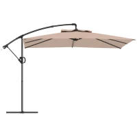 Outsunny Seitlich versetzter quadratischer Sonnenschirm 3 x 3 m mit Kurbel, Kreuzfuß, neigbar und 360° drehbar, 180 g/m² Khaki(m-1)