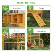 PawHut Poulailler en bois avec enclos en liberté, serrure de sécurité, porte, 4 pondoirs, pour 8–12 poules, env. 2,8 x 1,8 x 1,9 m, Jaune(m-4)