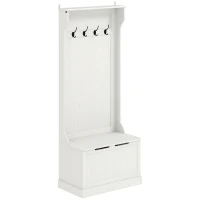 HOMCOM Schuhgarderobe mit Stauraumbank, 4 Haken, Moderner Stil, 71,5x39,5x170 cm, Weiß(m-1)